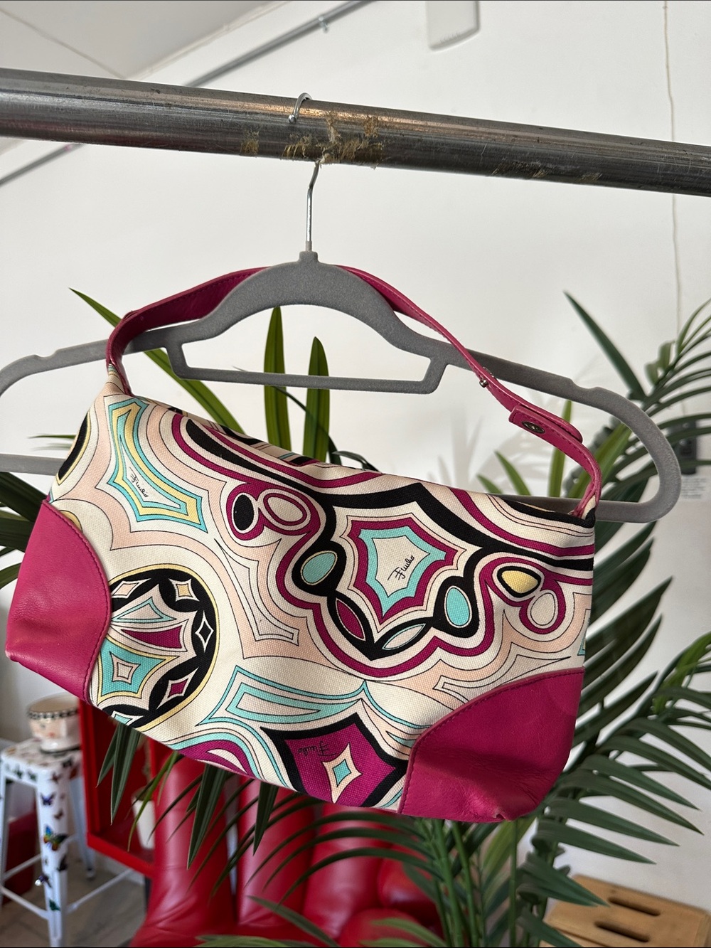 Emilio Pucci Pink Geometric Print Shoulder Bag